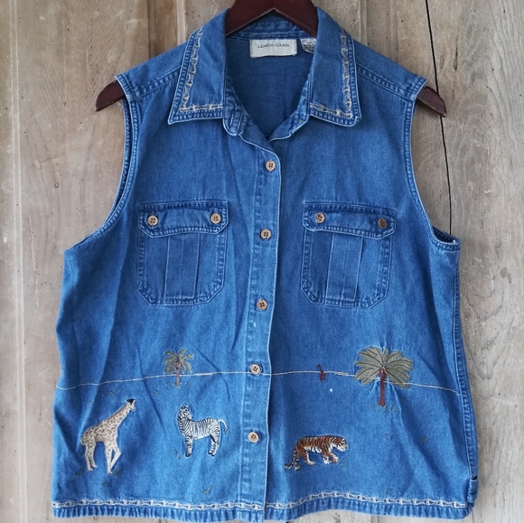 Vintage Safari Denim Vest - Picture 1 of 6